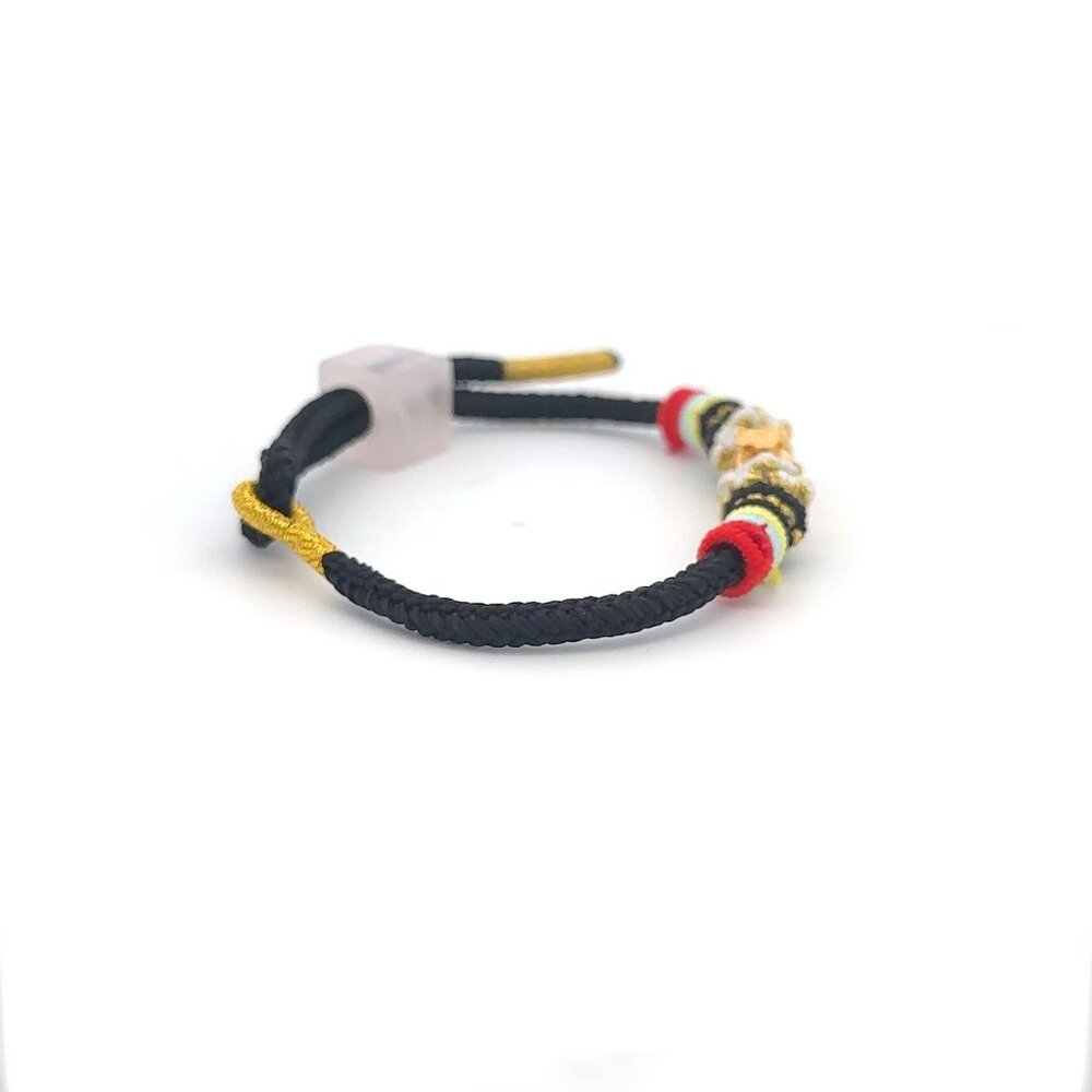 18K Gold Money Bag Bracelet Multicolor Yarn Rose Quartz Square Bead Size 6-6.5" - Picture 4 of 9